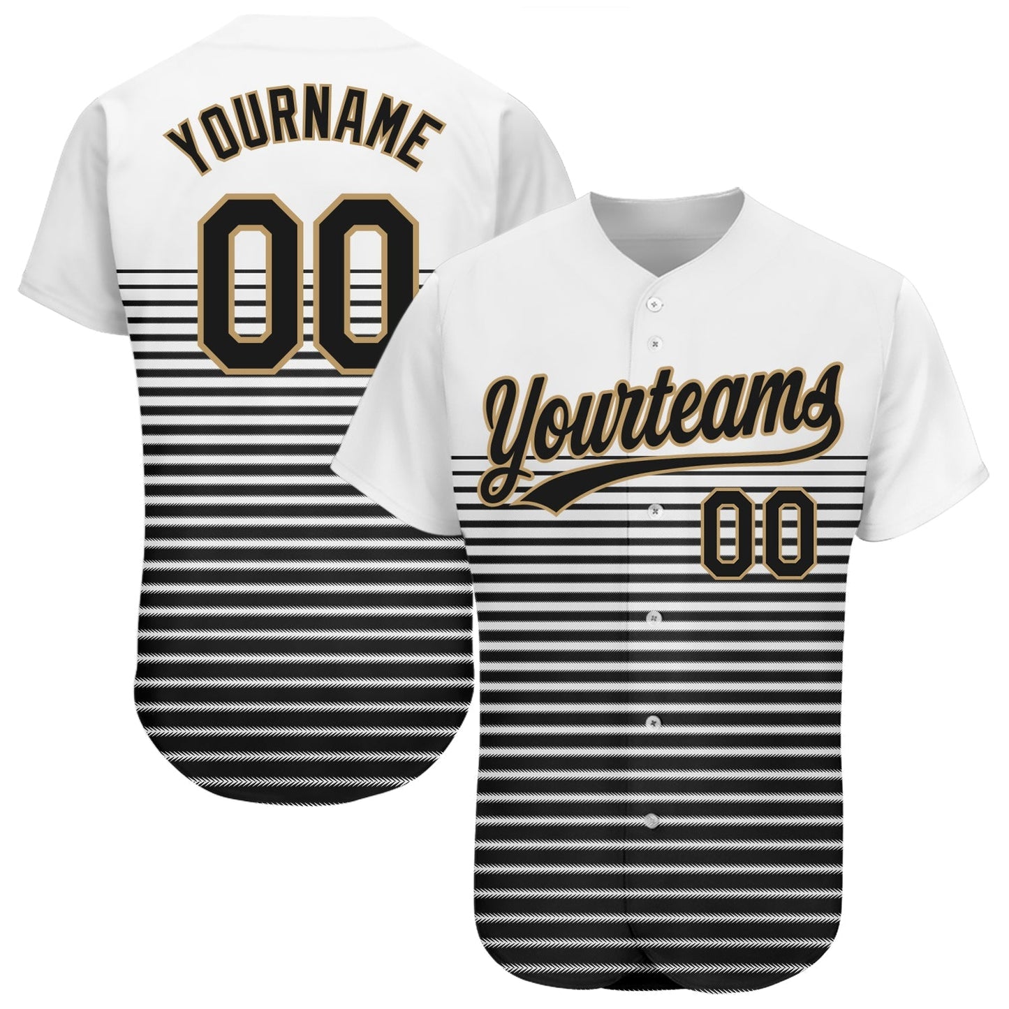 Custom White Black-Old Gold 3D Pattern Design Authentic Baseball Jersey baseball jersey product view 1