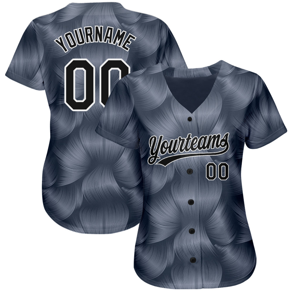 Custom Steel Gray Black-White 3D Pattern Design Authentic Baseball Jersey baseball jersey product view 2