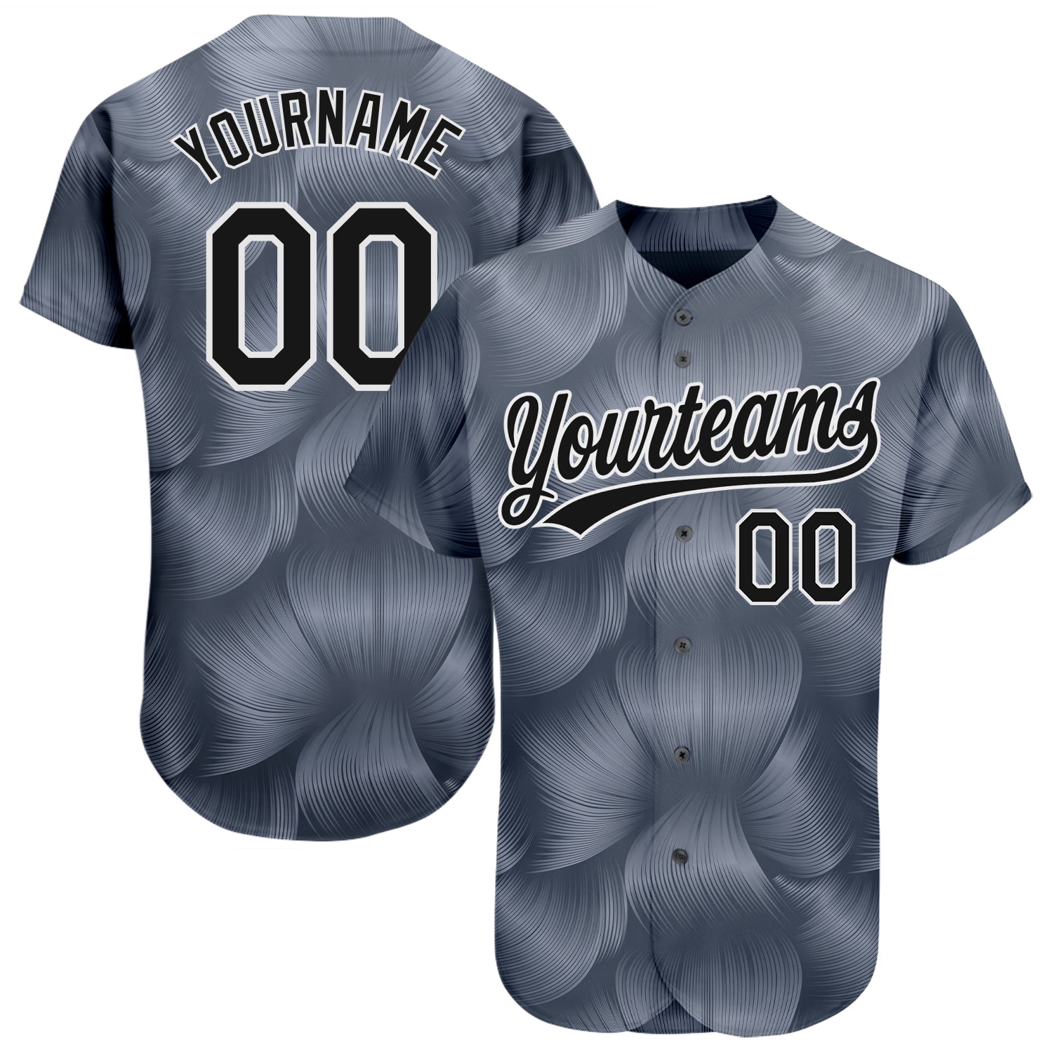 Custom Steel Gray Black-White 3D Pattern Design Authentic Baseball Jersey baseball jersey product view 1