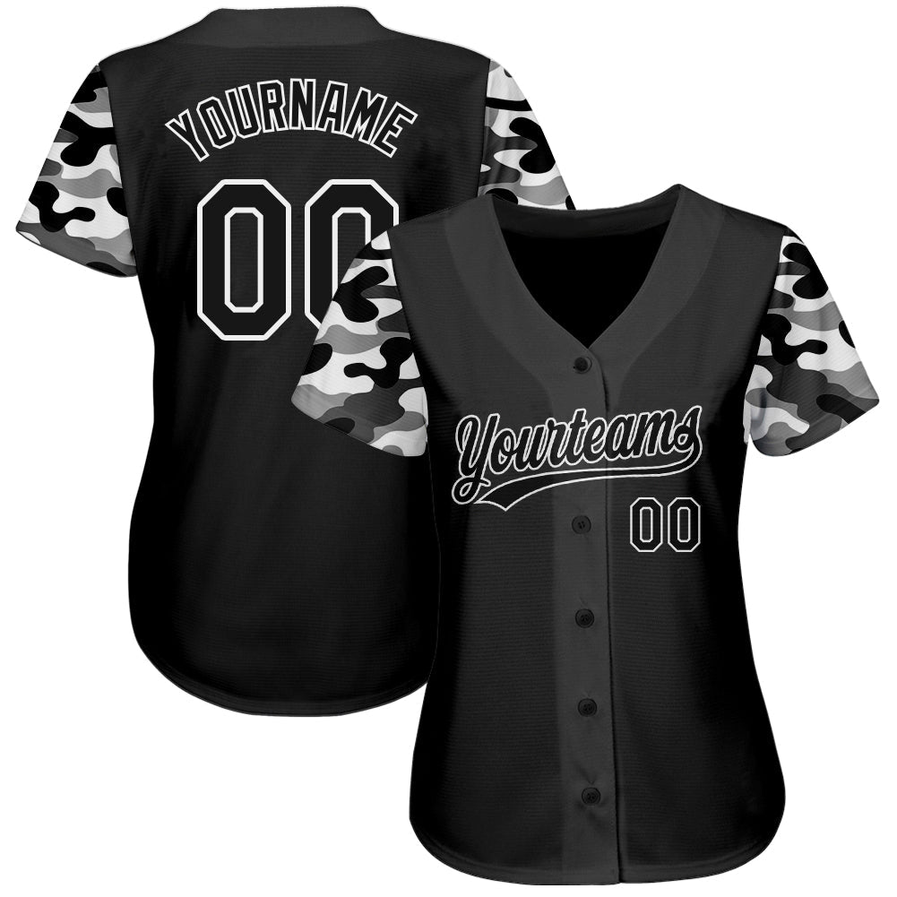 Custom Black Black-Camo 3D Pattern Design Authentic Baseball Jersey baseball jersey product view 2