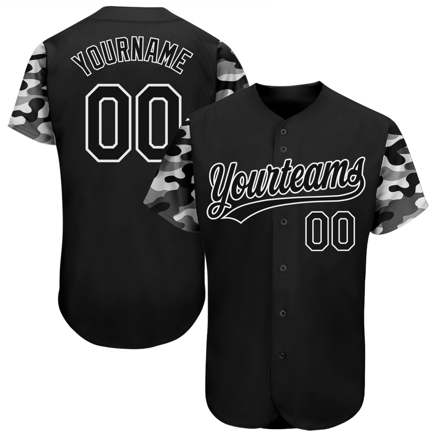 Custom Black Black-Camo 3D Pattern Design Authentic Baseball Jersey baseball jersey product view 1