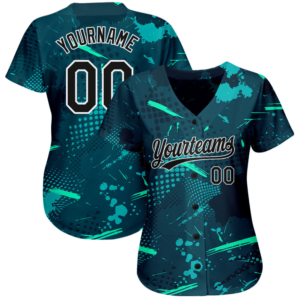 Custom Green Green-Aqua 3D Pattern Design Authentic Baseball Jersey baseball jersey product view 2