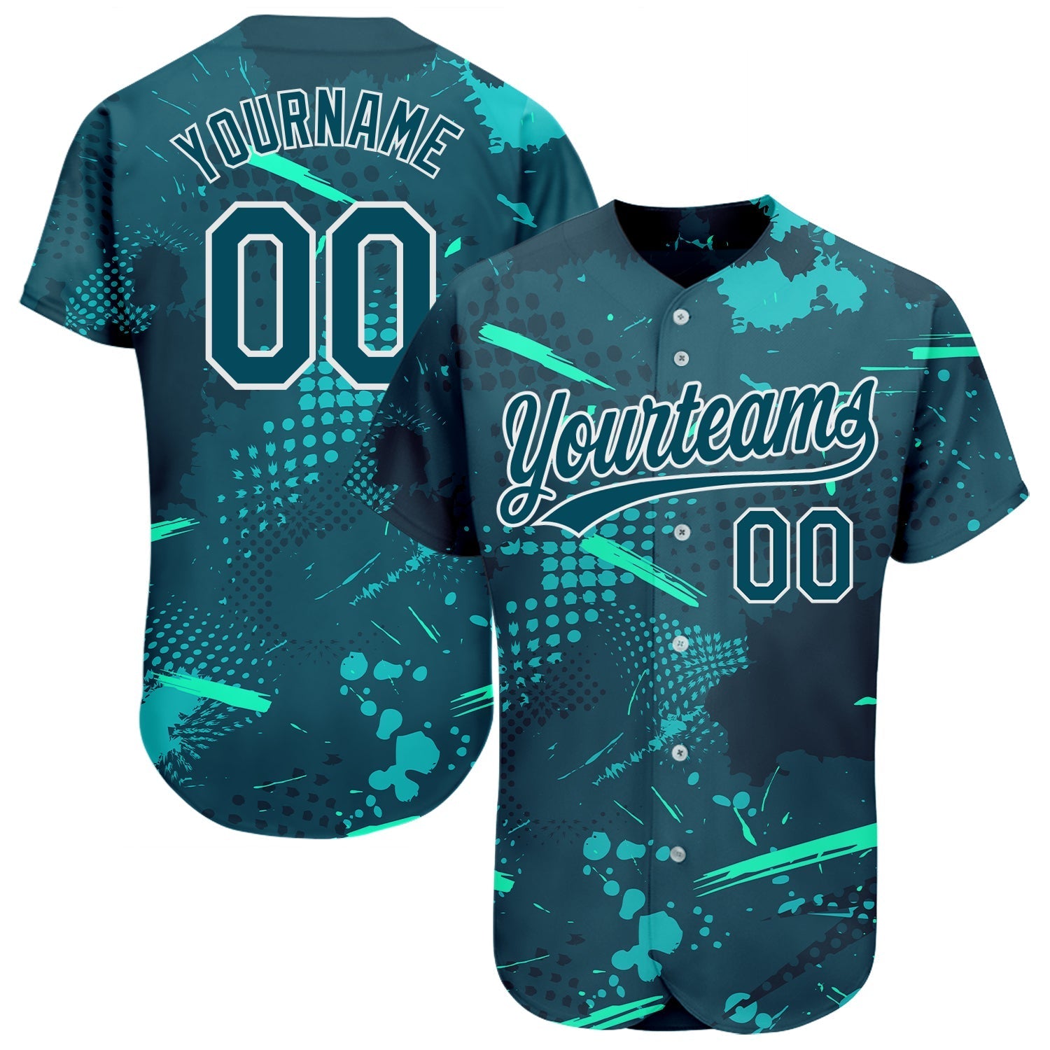 Custom Green Green-Aqua 3D Pattern Design Authentic Baseball Jersey baseball jersey product view 1