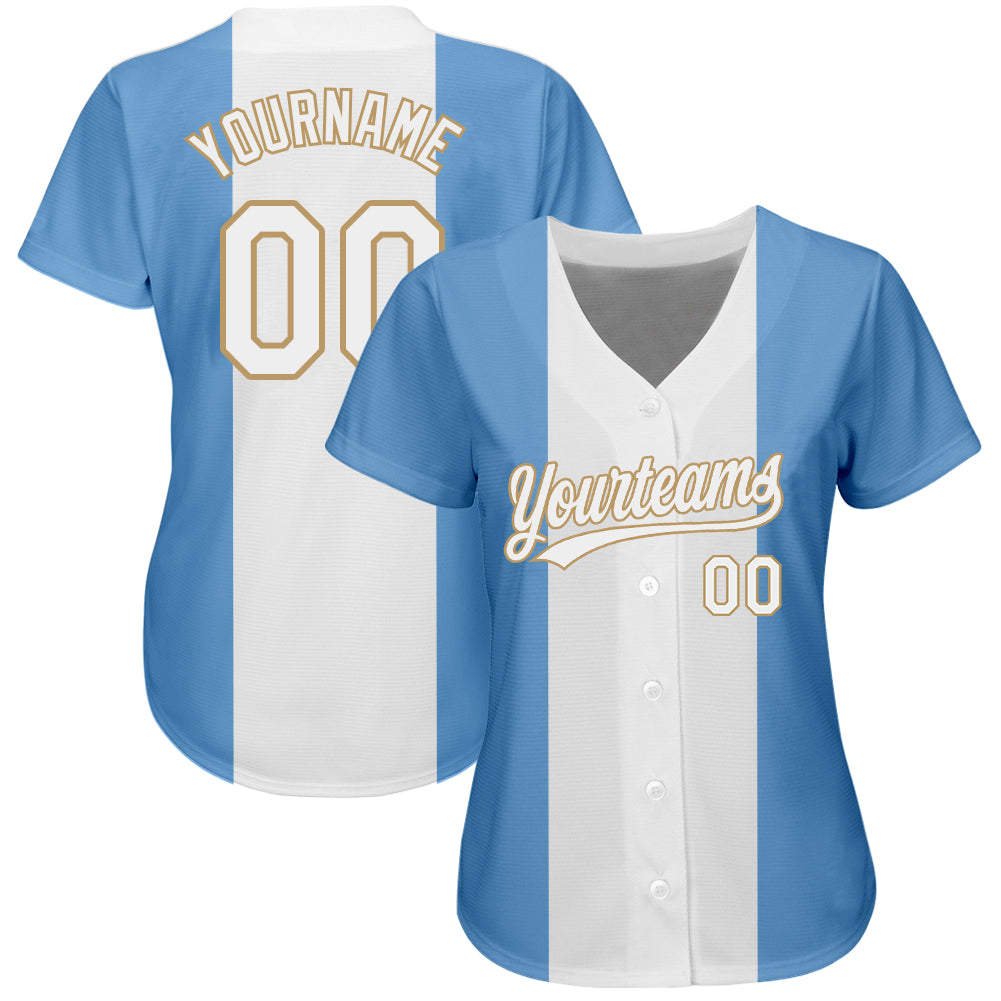 Custom Light Blue White-Old Gold 3D Argentinian Flag Authentic Baseball Jersey baseball jersey product view 2