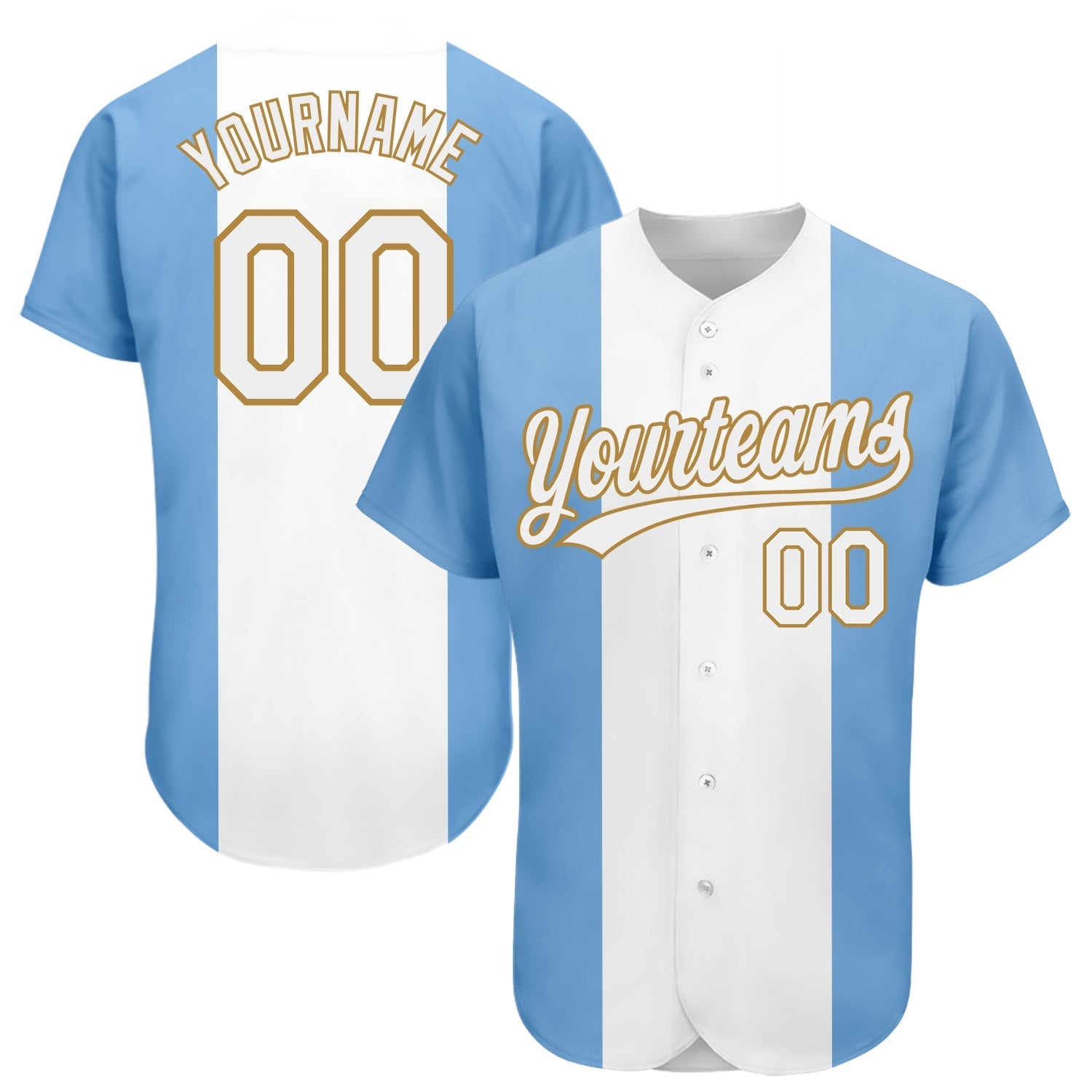 Custom Light Blue White-Old Gold 3D Argentinian Flag Authentic Baseball Jersey baseball jersey product view 1