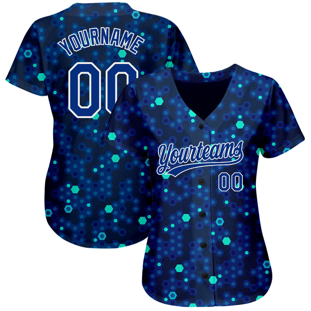 Custom Navy Royal-Aqua 3D Pattern Design Authentic Baseball Jersey baseball jersey product view 2