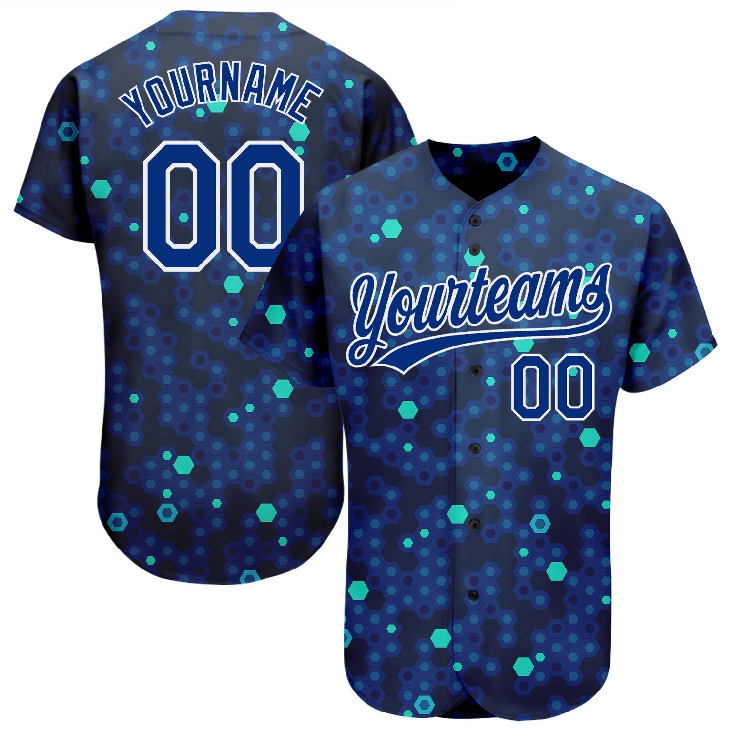 Custom Navy Royal-Aqua 3D Pattern Design Authentic Baseball Jersey baseball jersey product view 1