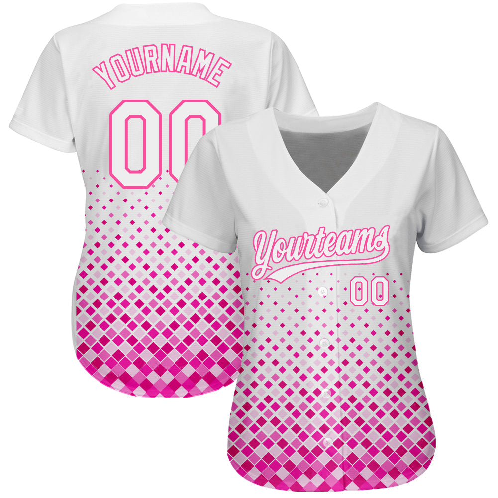 Custom White White-Pink 3D Pattern Design Authentic Baseball Jersey baseball jersey product view 2