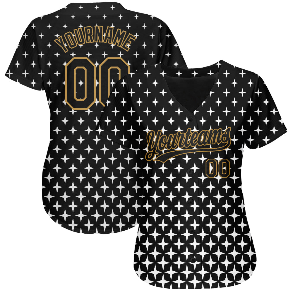 Custom Black Black-Old Gold 3D Pattern Design Authentic Baseball Jersey baseball jersey product view 2