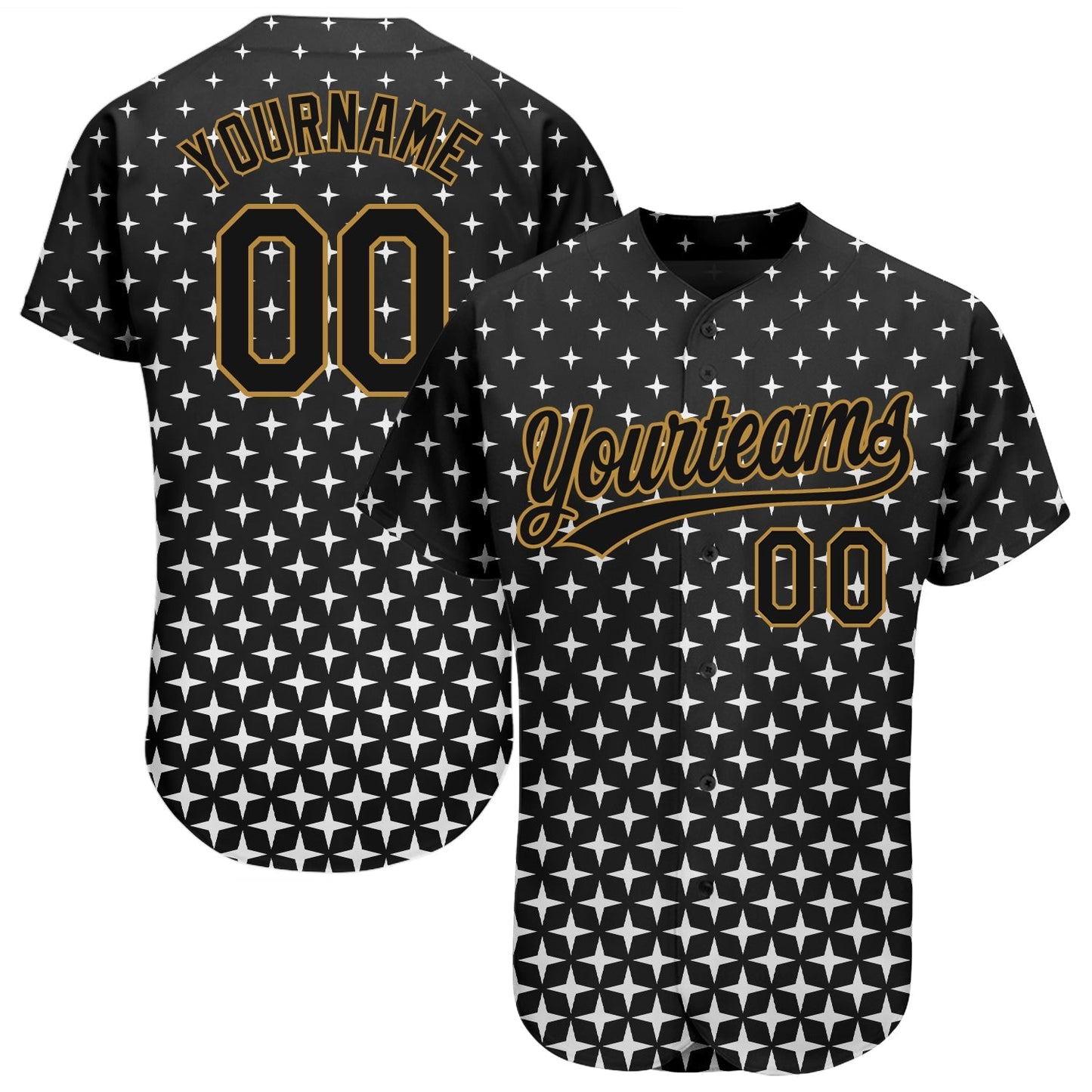 Custom Black Black-Old Gold 3D Pattern Design Authentic Baseball Jersey baseball jersey product view 1