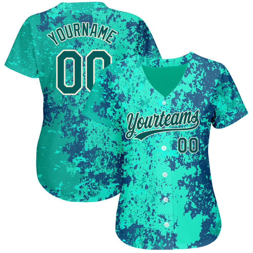 Custom Teal Midnight Green-Cream 3D Pattern Design Authentic Baseball Jersey baseball jersey product view 2