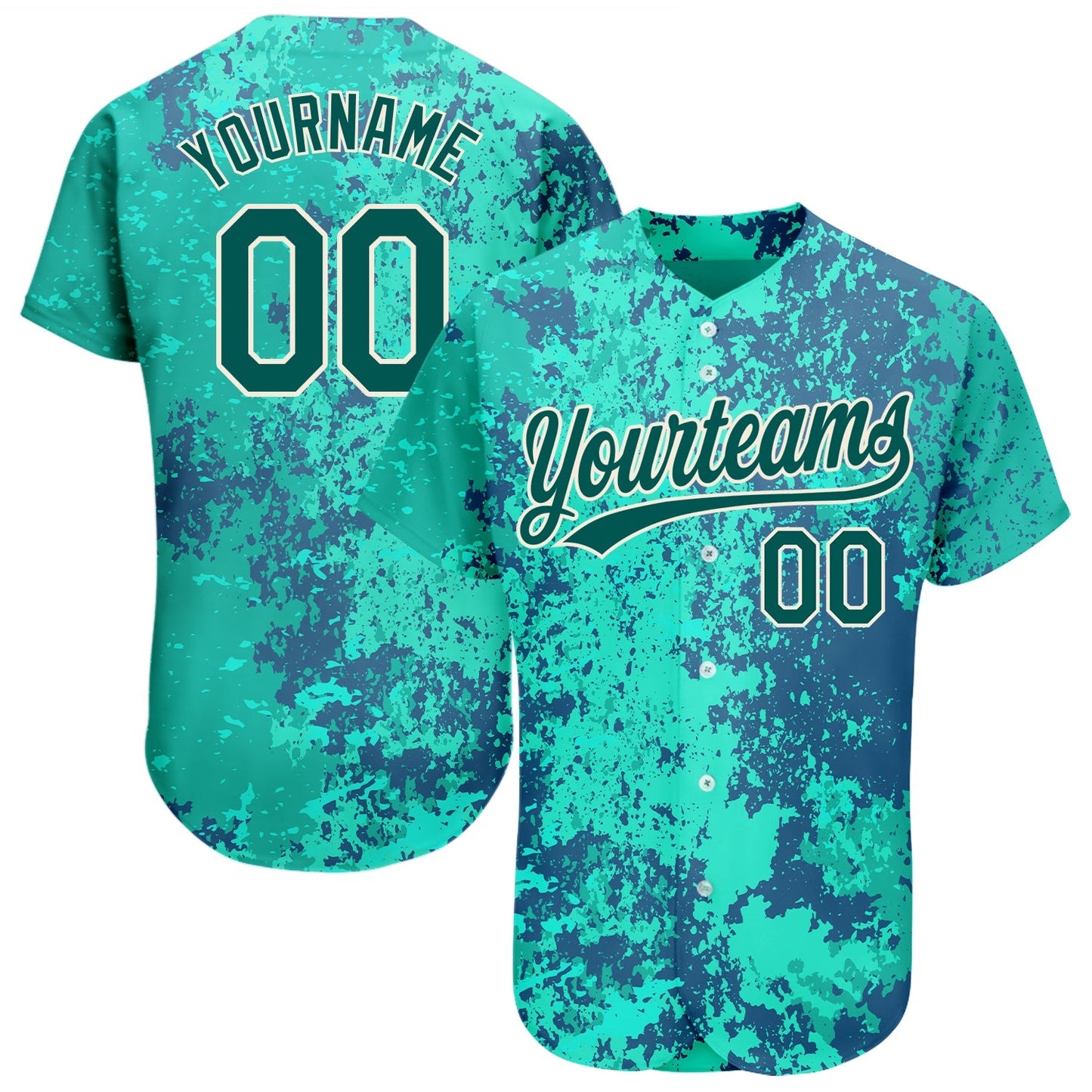 Custom Teal Midnight Green-Cream 3D Pattern Design Authentic Baseball Jersey baseball jersey product view 1