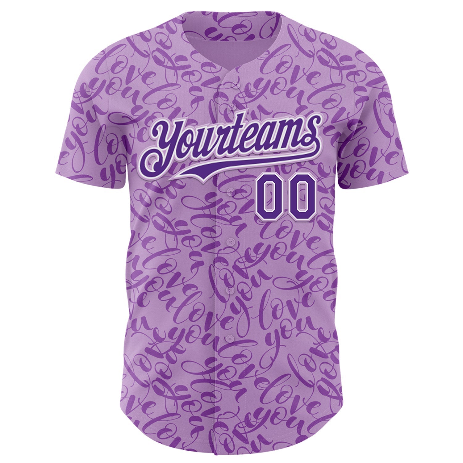 Custom Light Purple Purple-White Valentine's Day Love Authentic Baseball Jersey baseball jersey product view 2