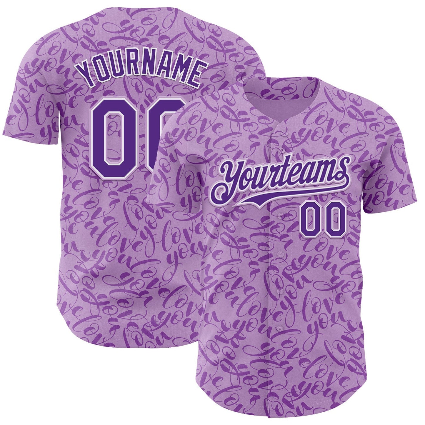 Custom Light Purple Purple-White Valentine's Day Love Authentic Baseball Jersey baseball jersey product view 1