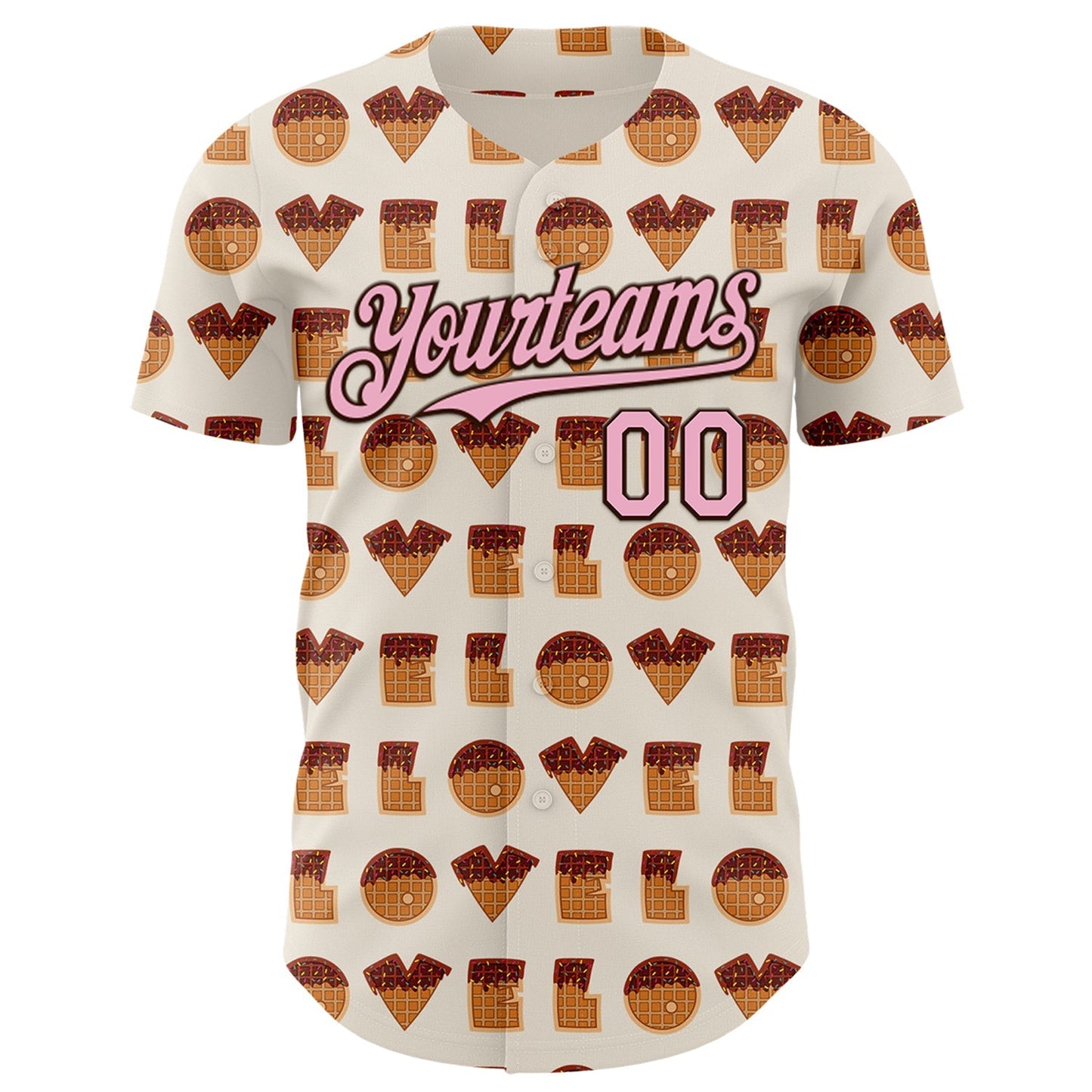 Custom Cream Light Pink-Brown Valentine's Day Love Heart Authentic Baseball Jersey baseball jersey product view 2