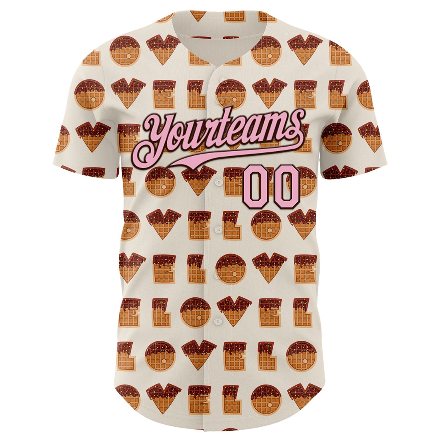 Custom Cream Light Pink-Brown Valentine's Day Love Heart Authentic Baseball Jersey baseball jersey product view 2