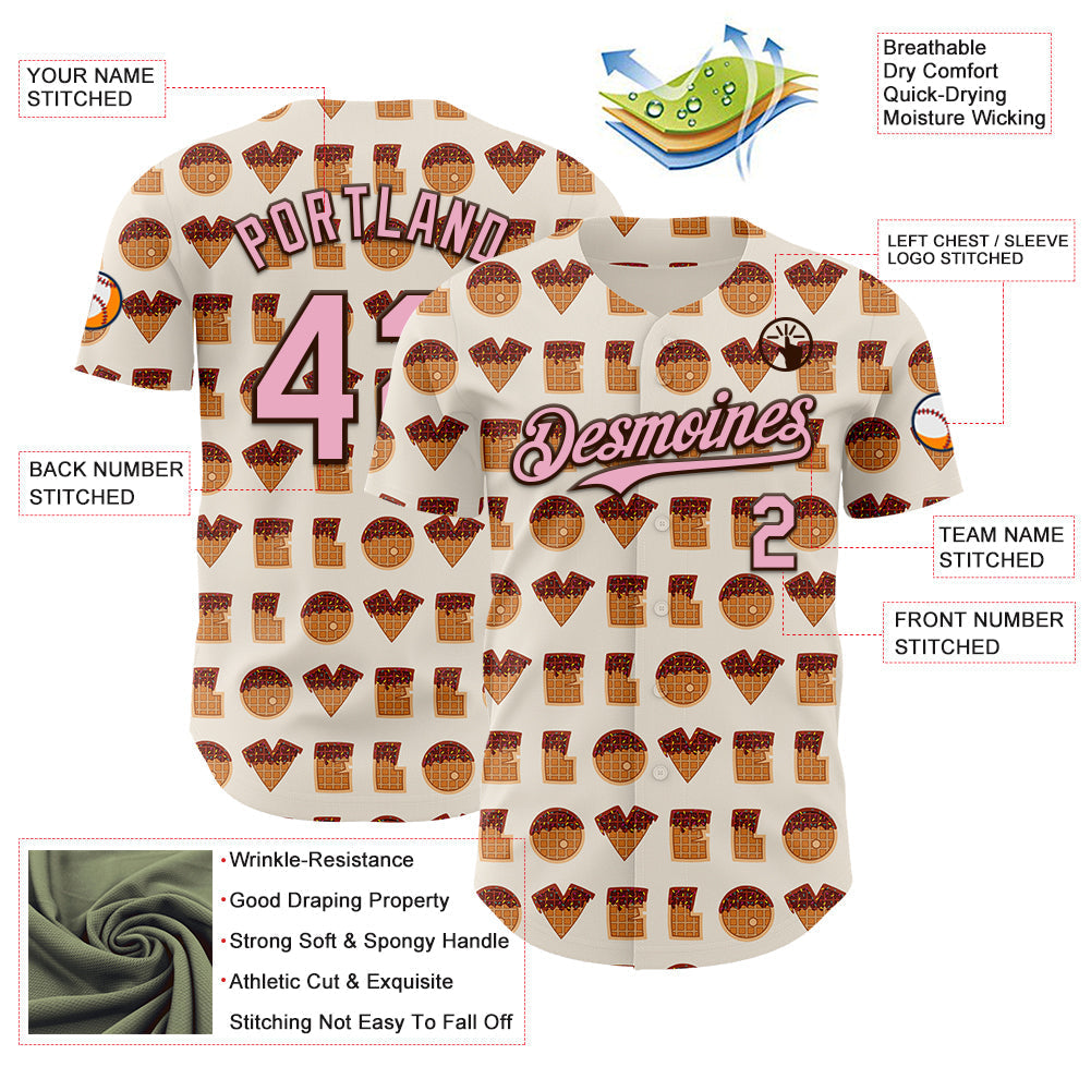 Custom Cream Light Pink-Brown Valentine's Day Love Heart Authentic Baseball Jersey baseball jersey product view 3