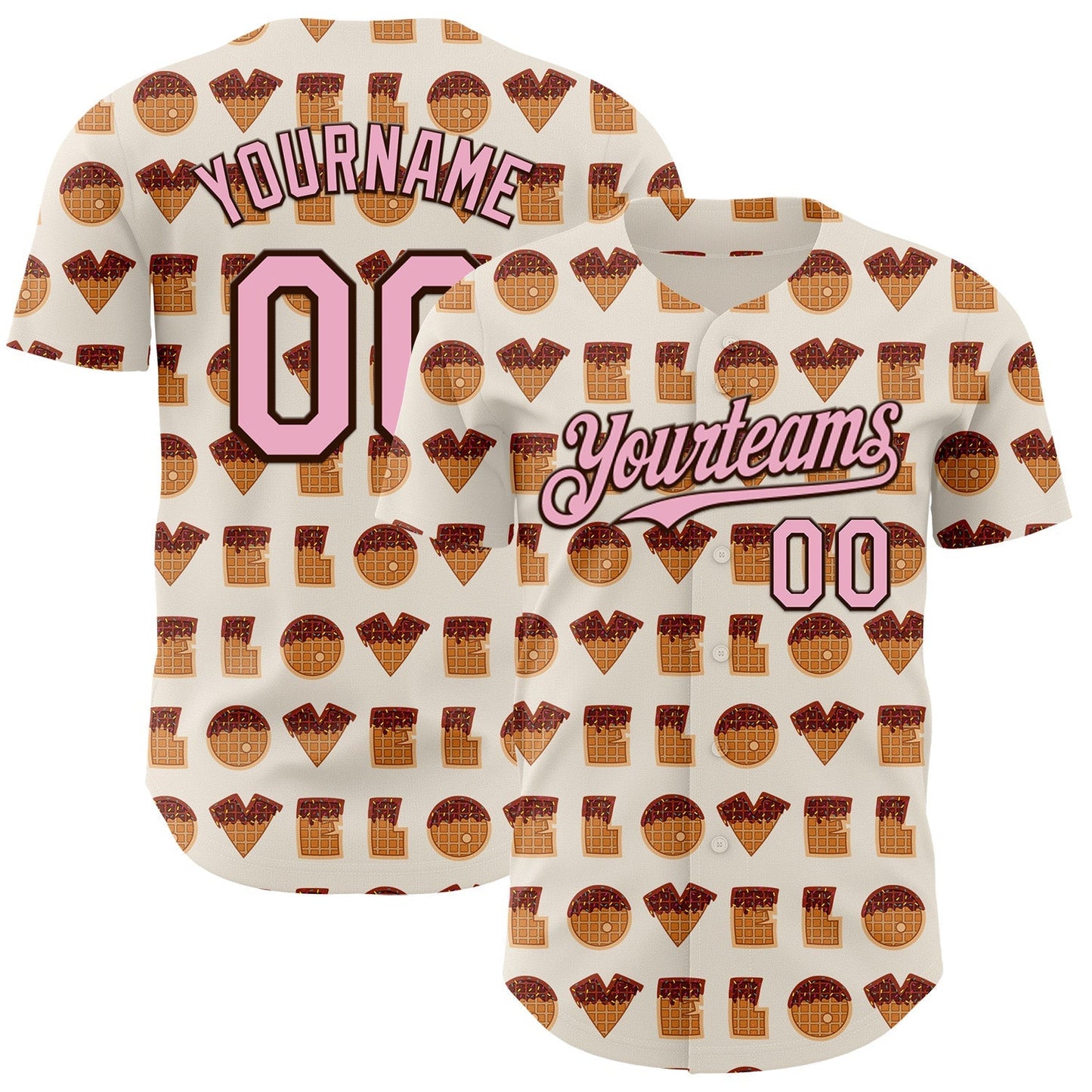 Custom Cream Light Pink-Brown Valentine's Day Love Heart Authentic Baseball Jersey baseball jersey product view 1