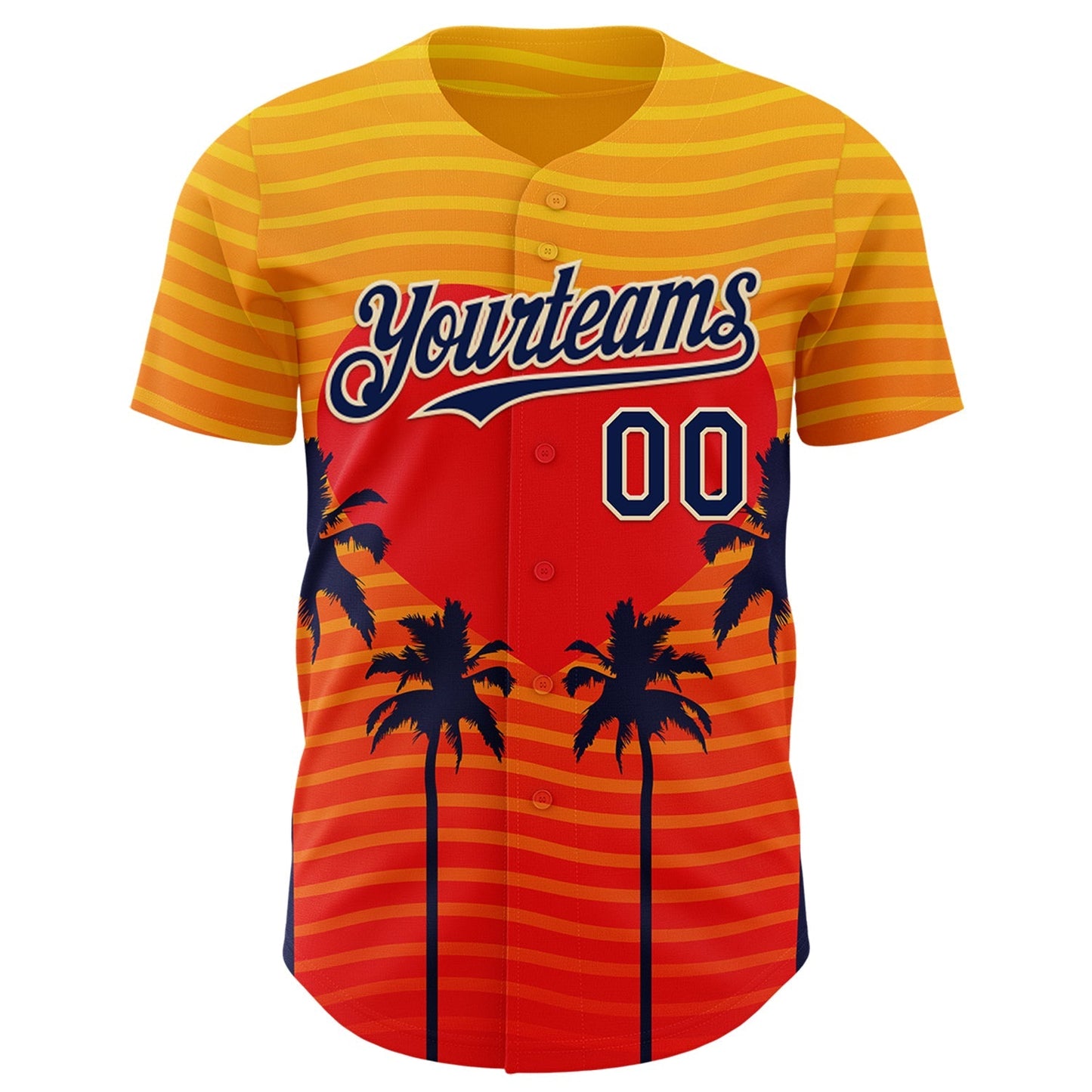 Custom Yellow Navy Orange-Cream Valentine's Day Gradient Coconut Trees Authentic Baseball Jersey baseball jersey product view 2