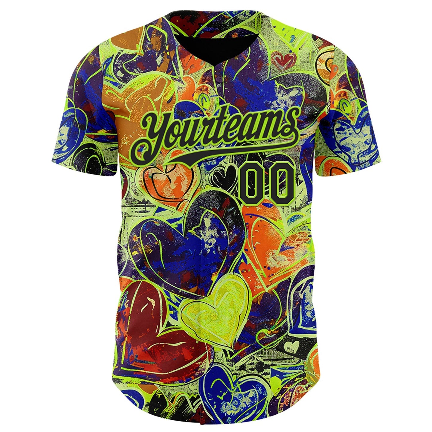 Custom Black Neon Green Valentine's Day Love Heart Authentic Baseball Jersey baseball jersey product view 2