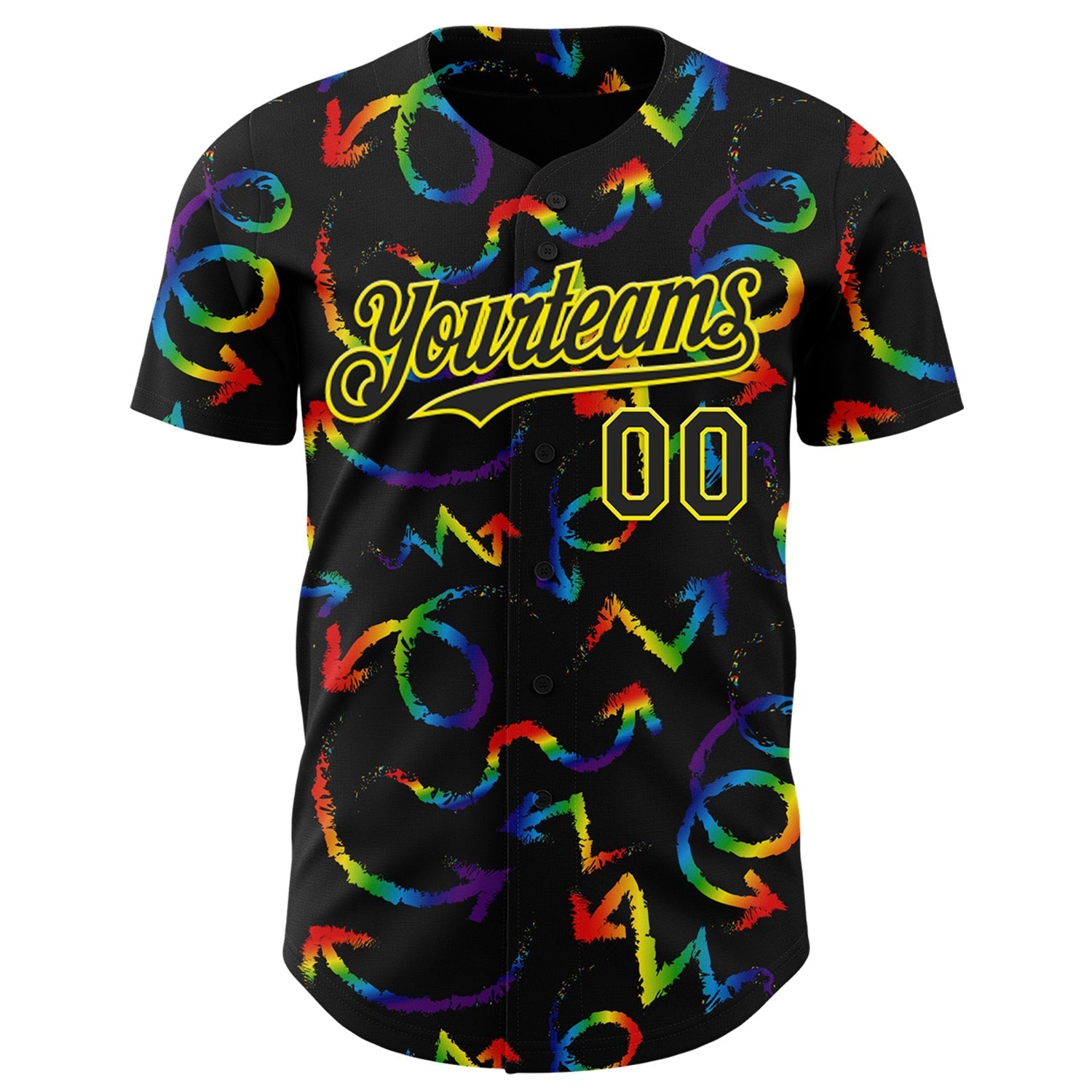 Custom Black Light Yellow Valentine's Day Arrow Pride Month Love Is Love Authentic Baseball Jersey baseball jersey product view 2