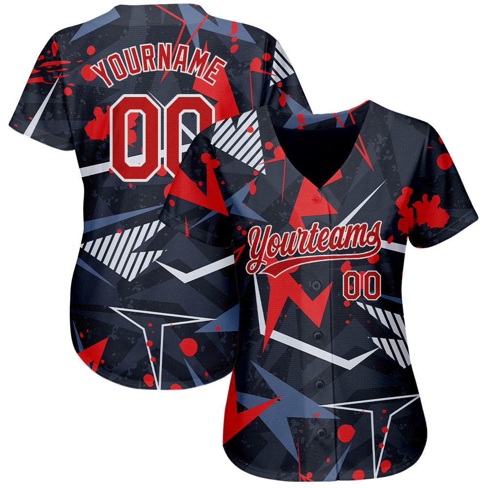 Custom Black Red-White 3D Pattern Design Authentic Baseball Jersey baseball jersey product view 2