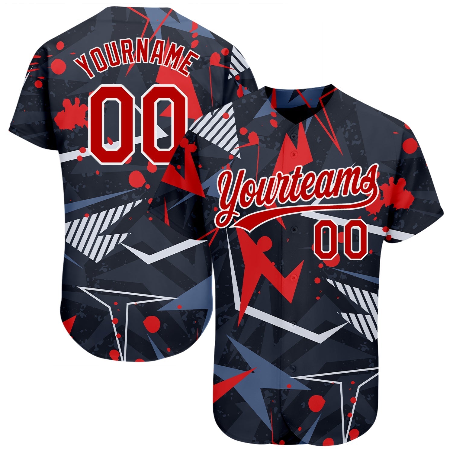 Custom Black Red-White 3D Pattern Design Authentic Baseball Jersey baseball jersey product view 1