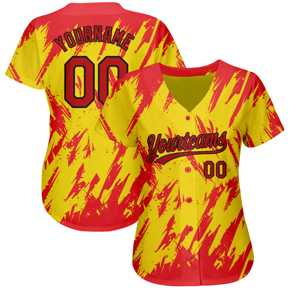 Custom Gold Red-Black 3D Pattern Design Authentic Baseball Jersey baseball jersey product view 2