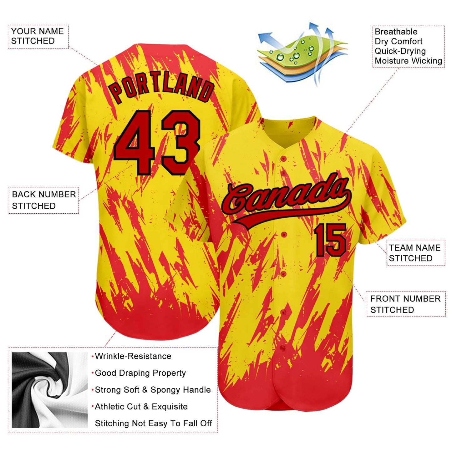 Custom Gold Red-Black 3D Pattern Design Authentic Baseball Jersey baseball jersey product view 3