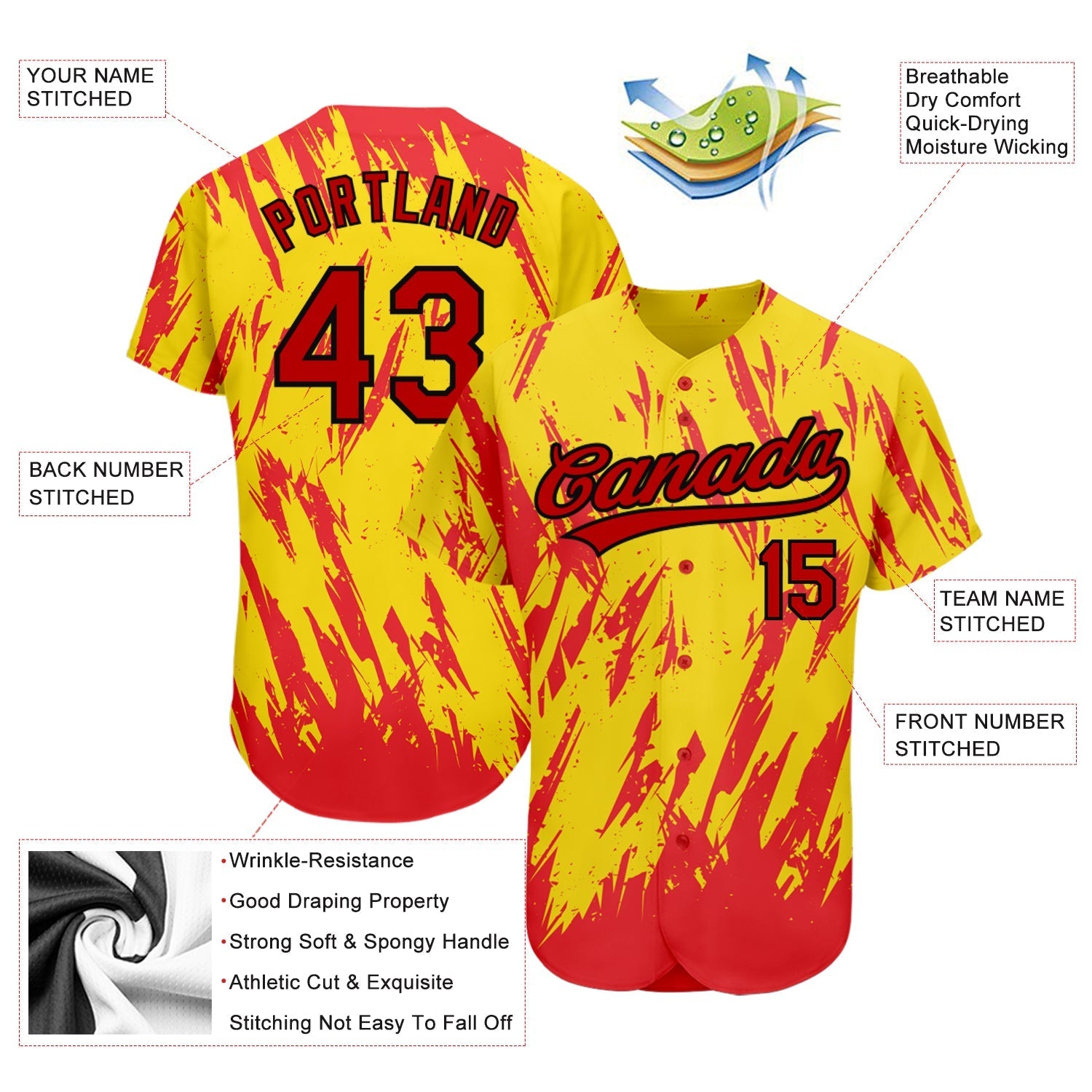 Custom Gold Red-Black 3D Pattern Design Authentic Baseball Jersey baseball jersey product view 3