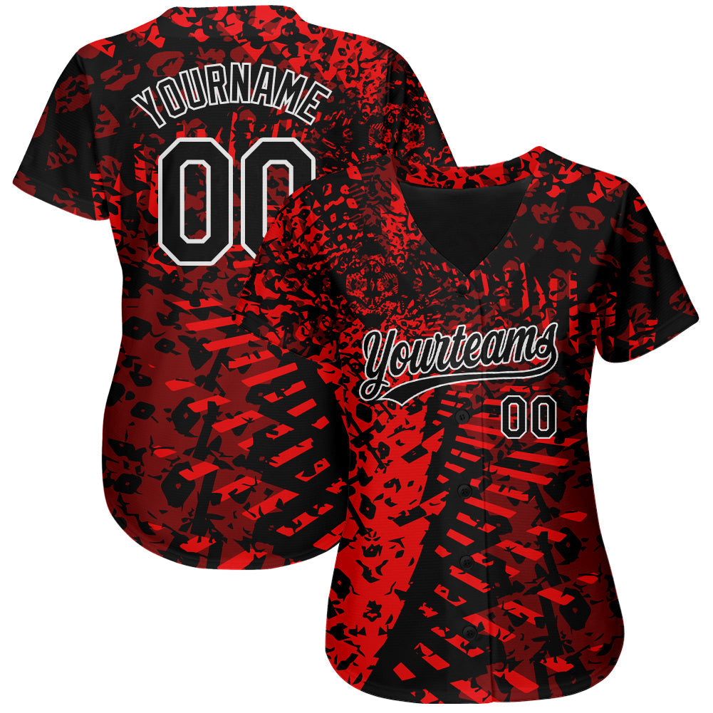 Custom Red Black-White 3D Pattern Design Authentic Baseball Jersey baseball jersey product view 2