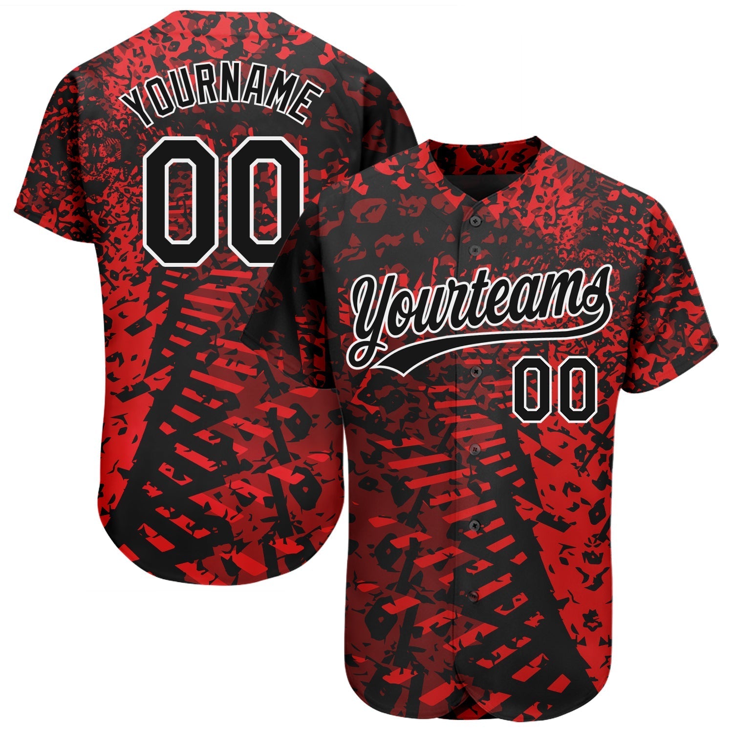 Custom Red Black-White 3D Pattern Design Authentic Baseball Jersey baseball jersey product view 1