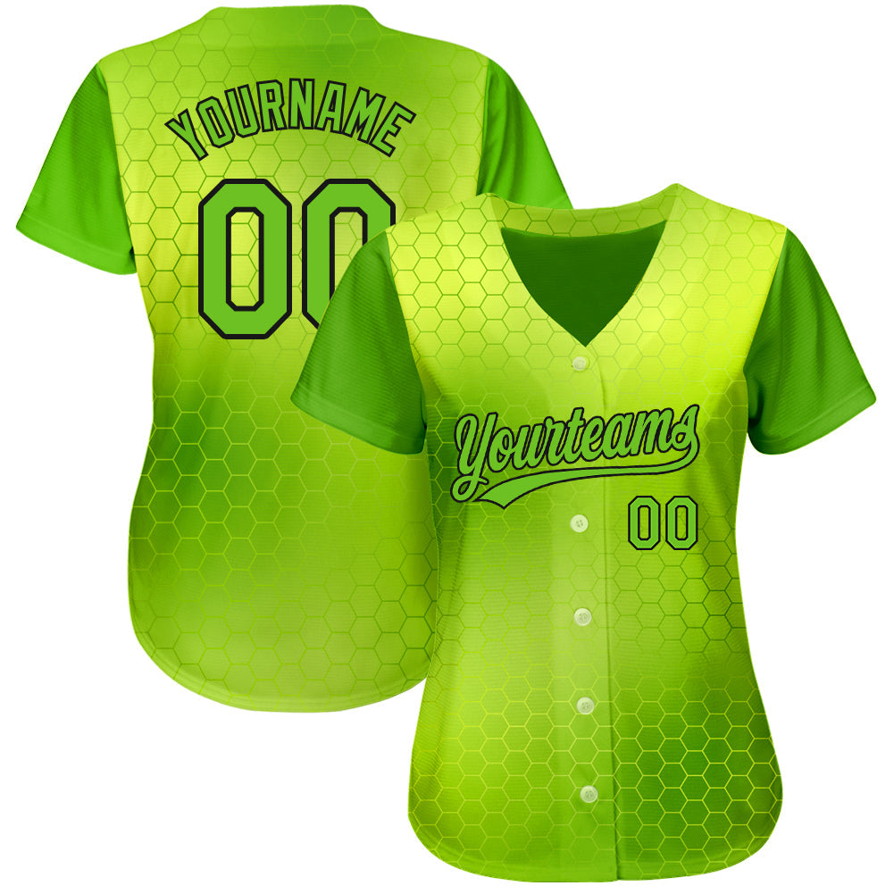 Custom Neon Green Neon Green-Black 3D Pattern Design Authentic Baseball Jersey baseball jersey product view 2