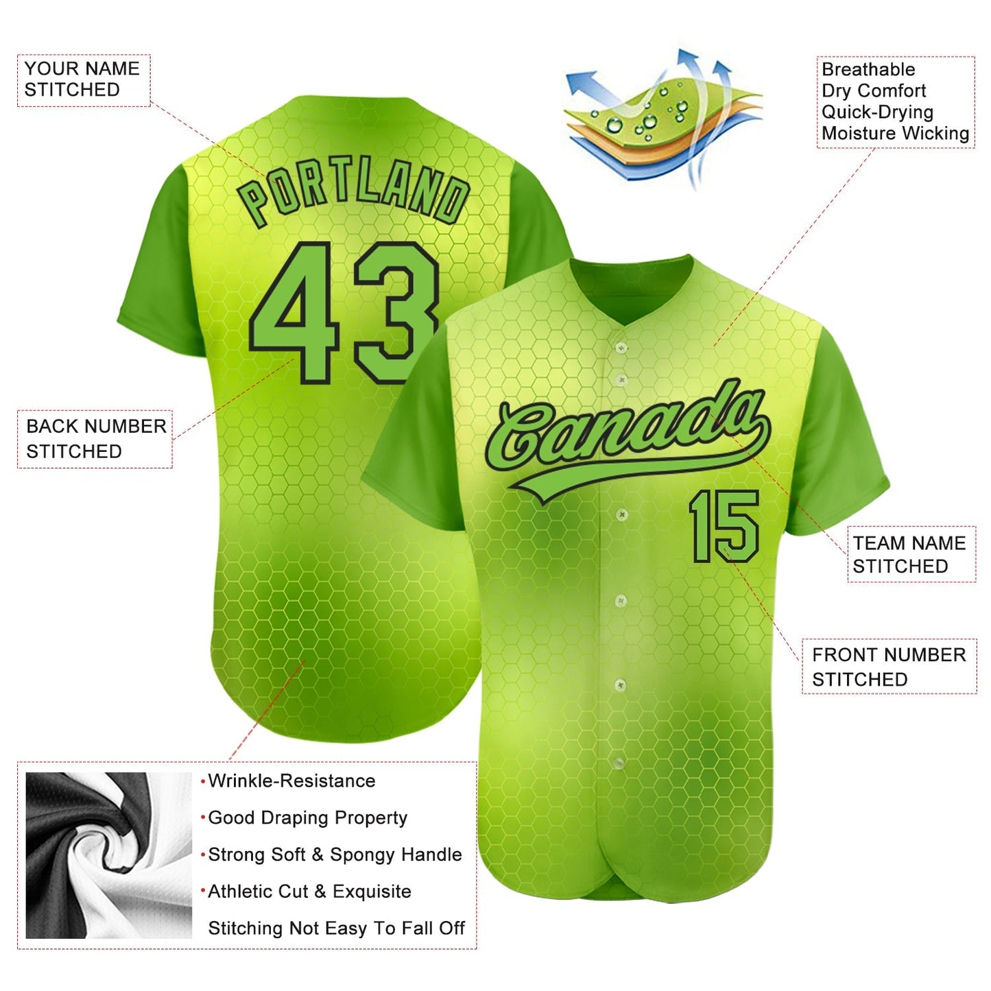 Custom Neon Green Neon Green-Black 3D Pattern Design Authentic Baseball Jersey baseball jersey product view 3