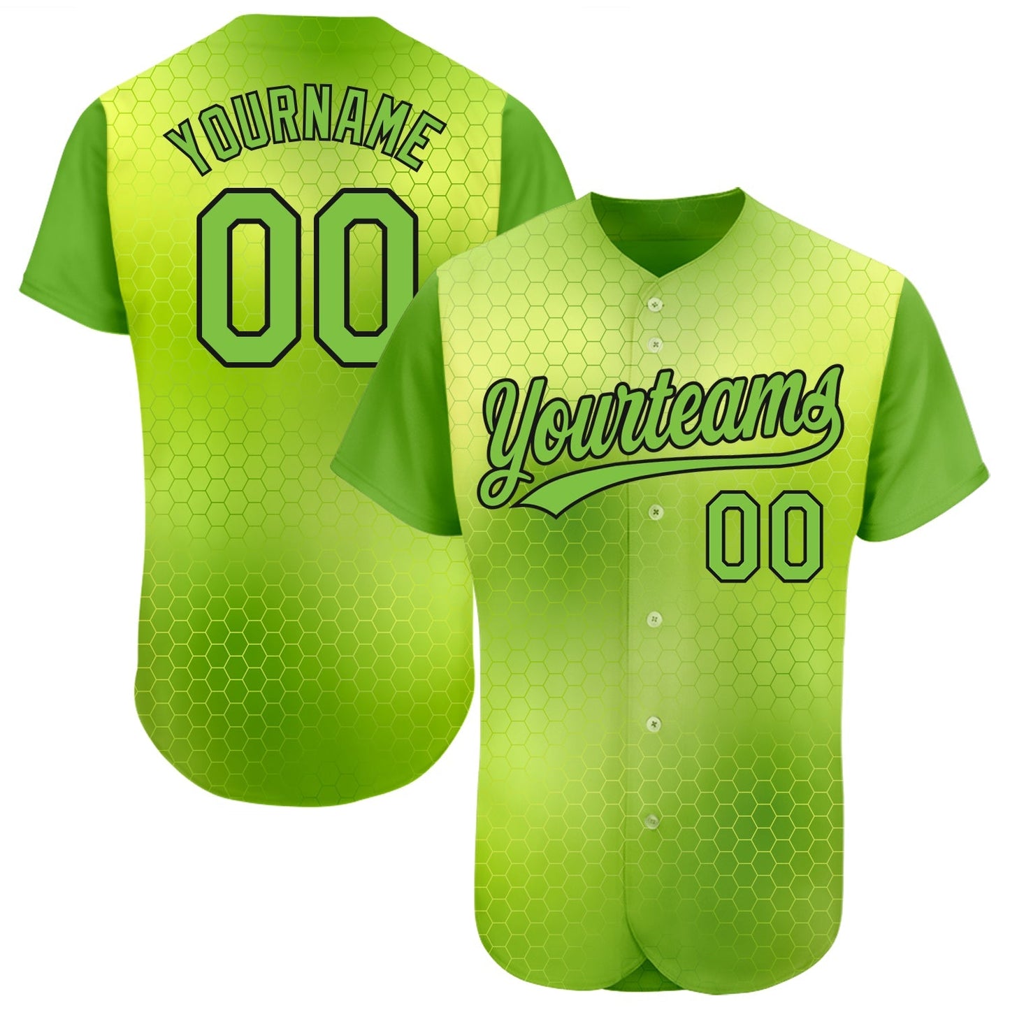 Custom Neon Green Neon Green-Black 3D Pattern Design Authentic Baseball Jersey baseball jersey product view 1