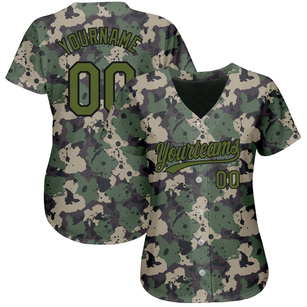 Custom Camo Olive-Black 3D Pattern Design Authentic Salute To Service Baseball Jersey baseball jersey product view 2
