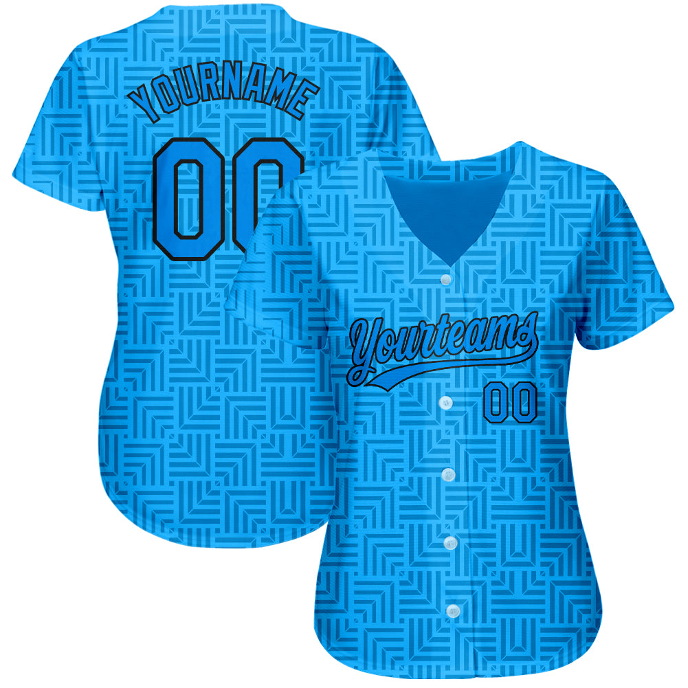 Custom Blue Blue-Black 3D Pattern Design Authentic Baseball Jersey baseball jersey product view 2