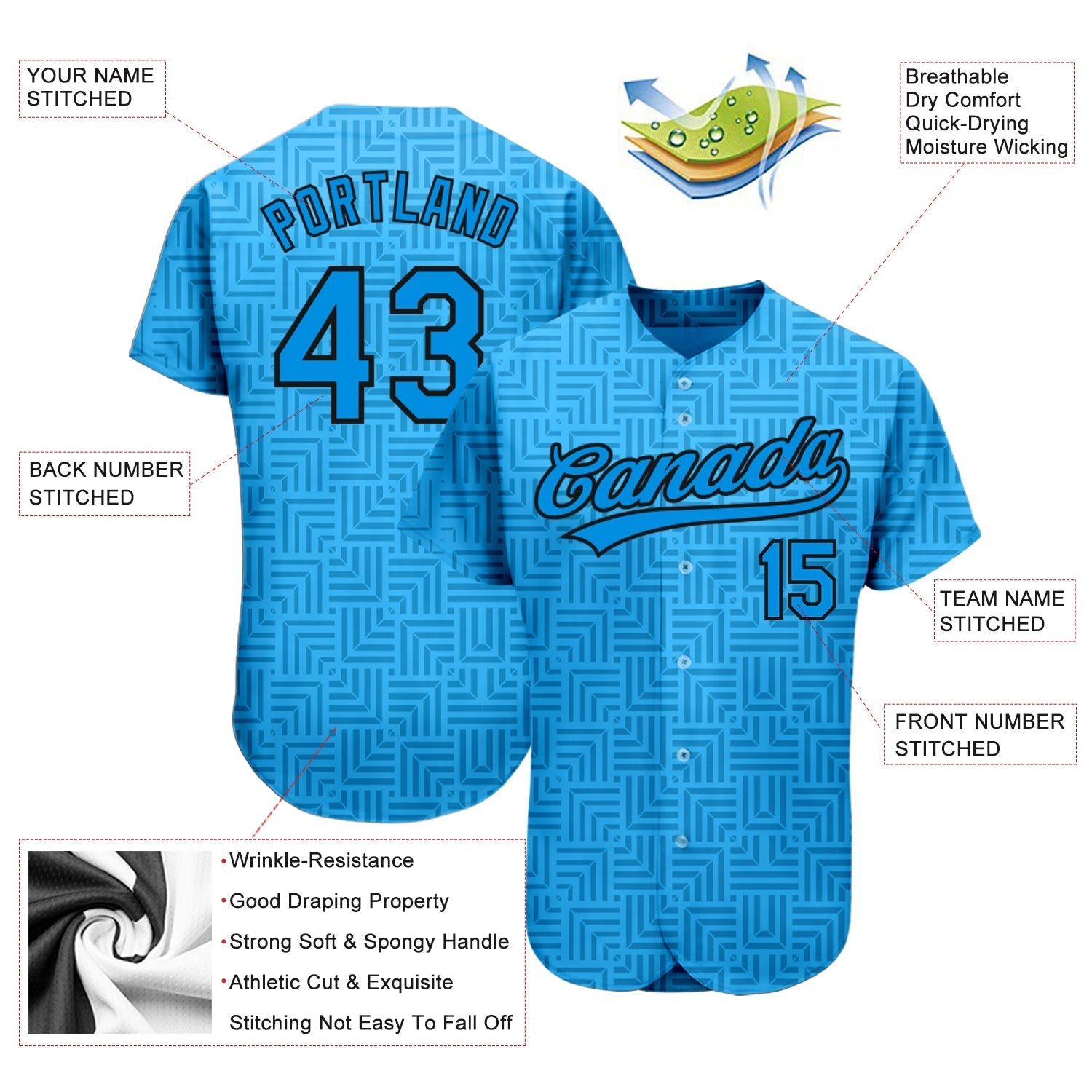 Custom Blue Blue-Black 3D Pattern Design Authentic Baseball Jersey baseball jersey product view 3