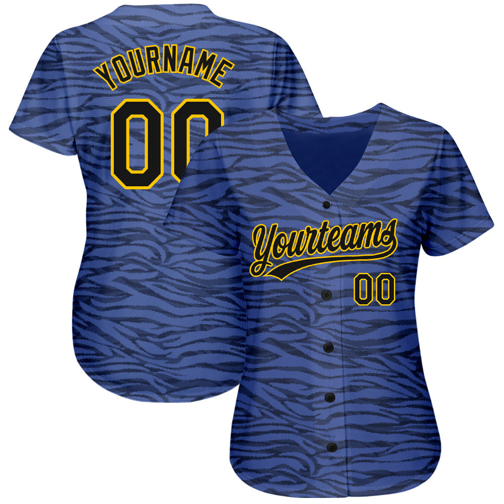 Custom Light Blue Black-Gold 3D Pattern Design Authentic Baseball Jersey baseball jersey product view 2