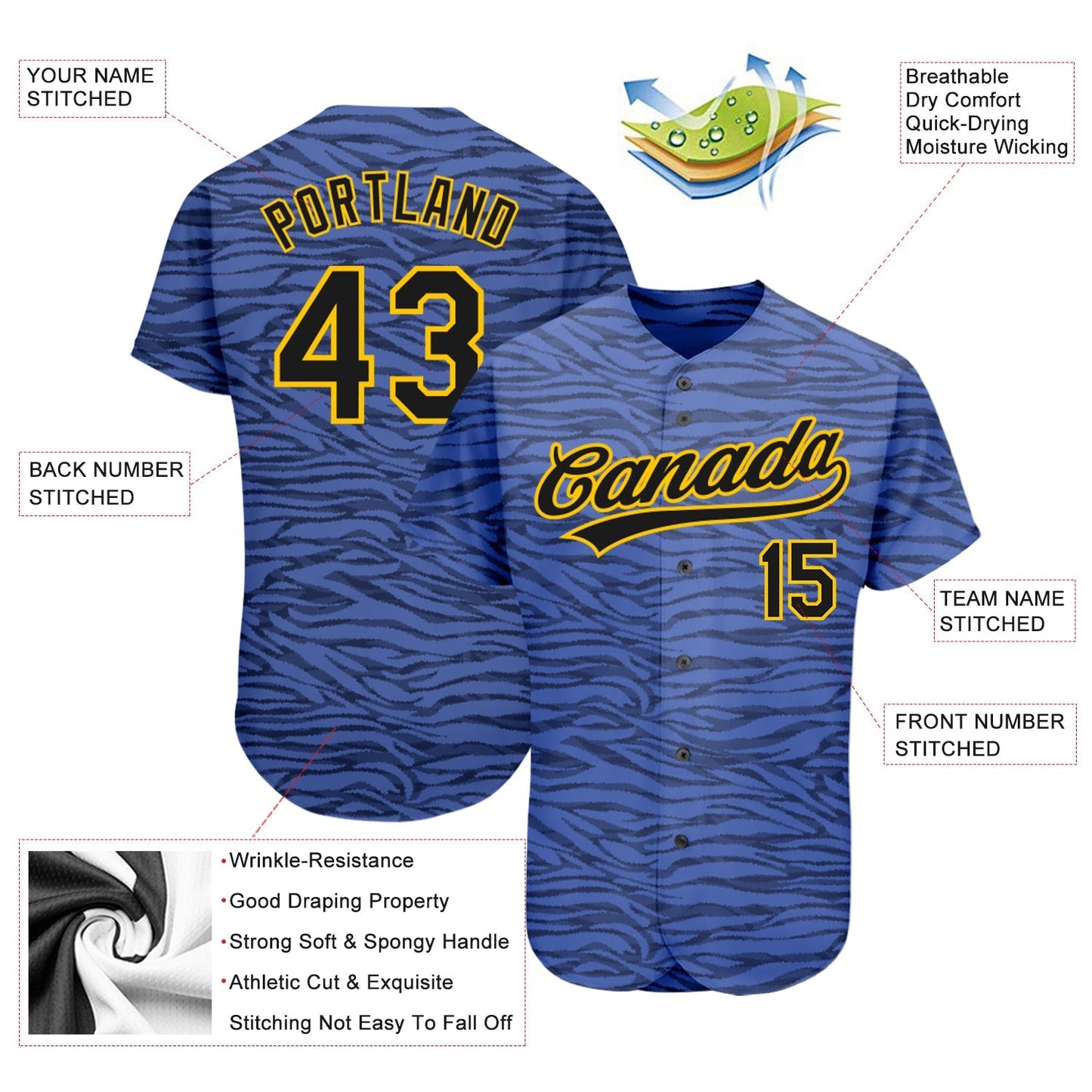 Custom Light Blue Black-Gold 3D Pattern Design Authentic Baseball Jersey baseball jersey product view 3