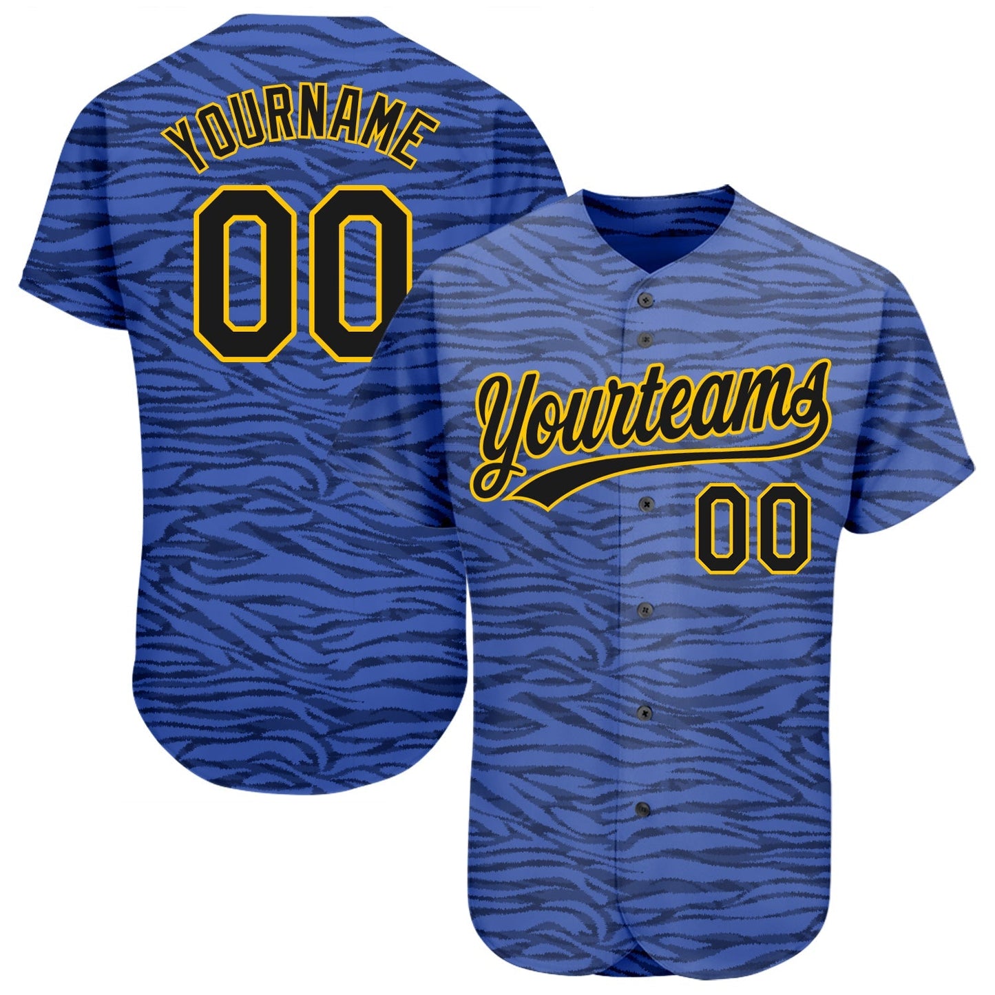 Custom Light Blue Black-Gold 3D Pattern Design Authentic Baseball Jersey baseball jersey product view 1