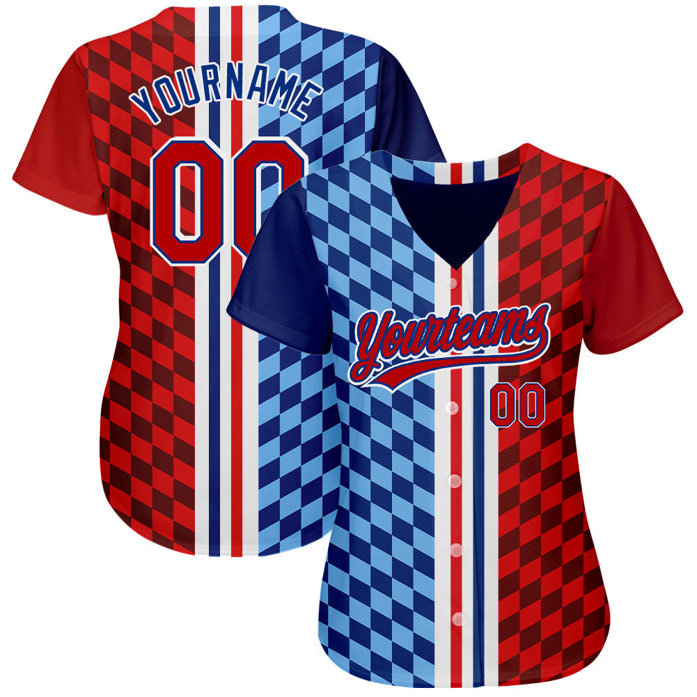 Custom Figure Red-Royal 3D Pattern Design Authentic Baseball Jersey baseball jersey product view 2