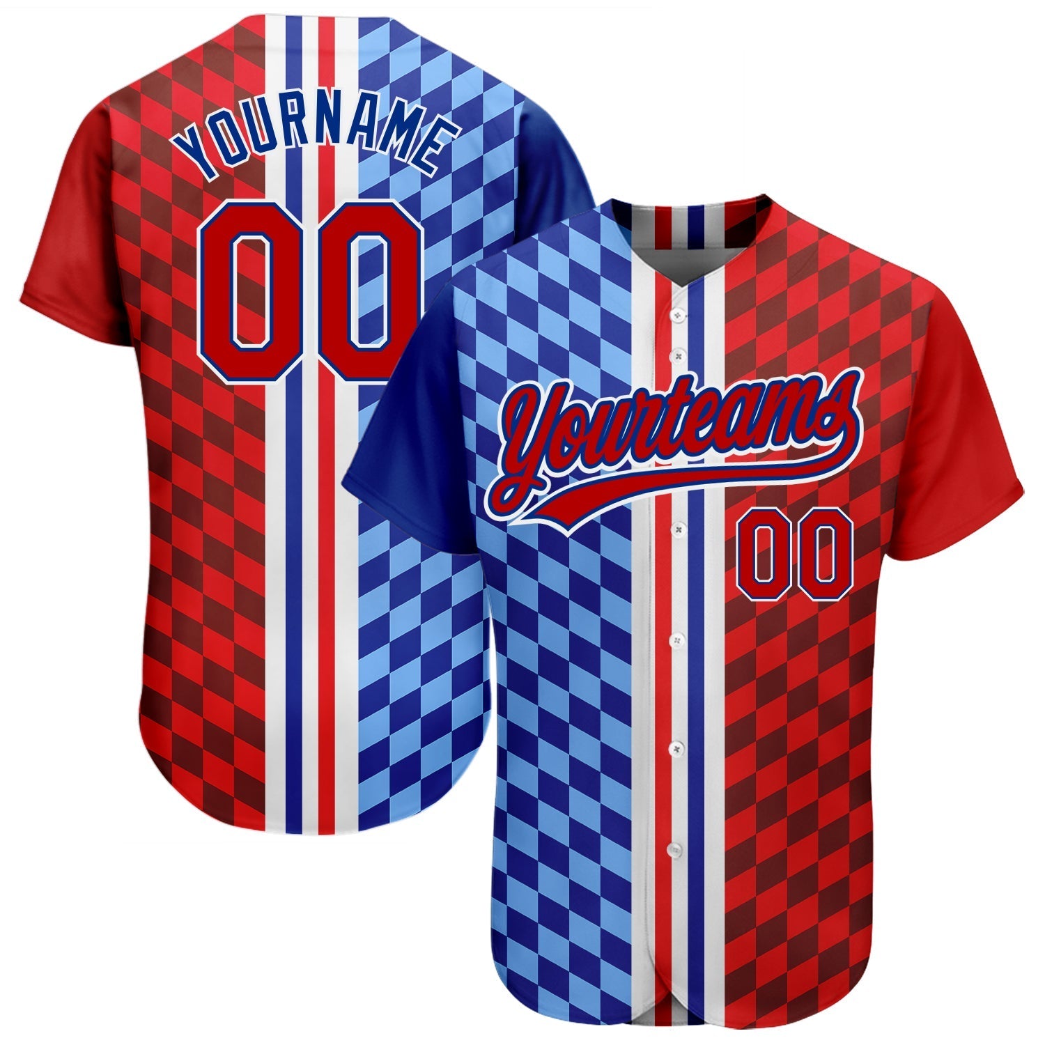 Custom Figure Red-Royal 3D Pattern Design Authentic Baseball Jersey baseball jersey product view 1