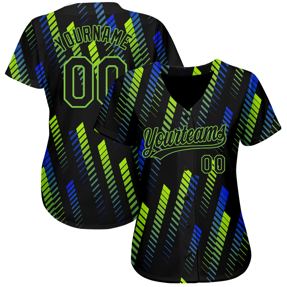 Custom Black Black Neon Green-Royal 3D Pattern Design Authentic Baseball Jersey baseball jersey product view 2