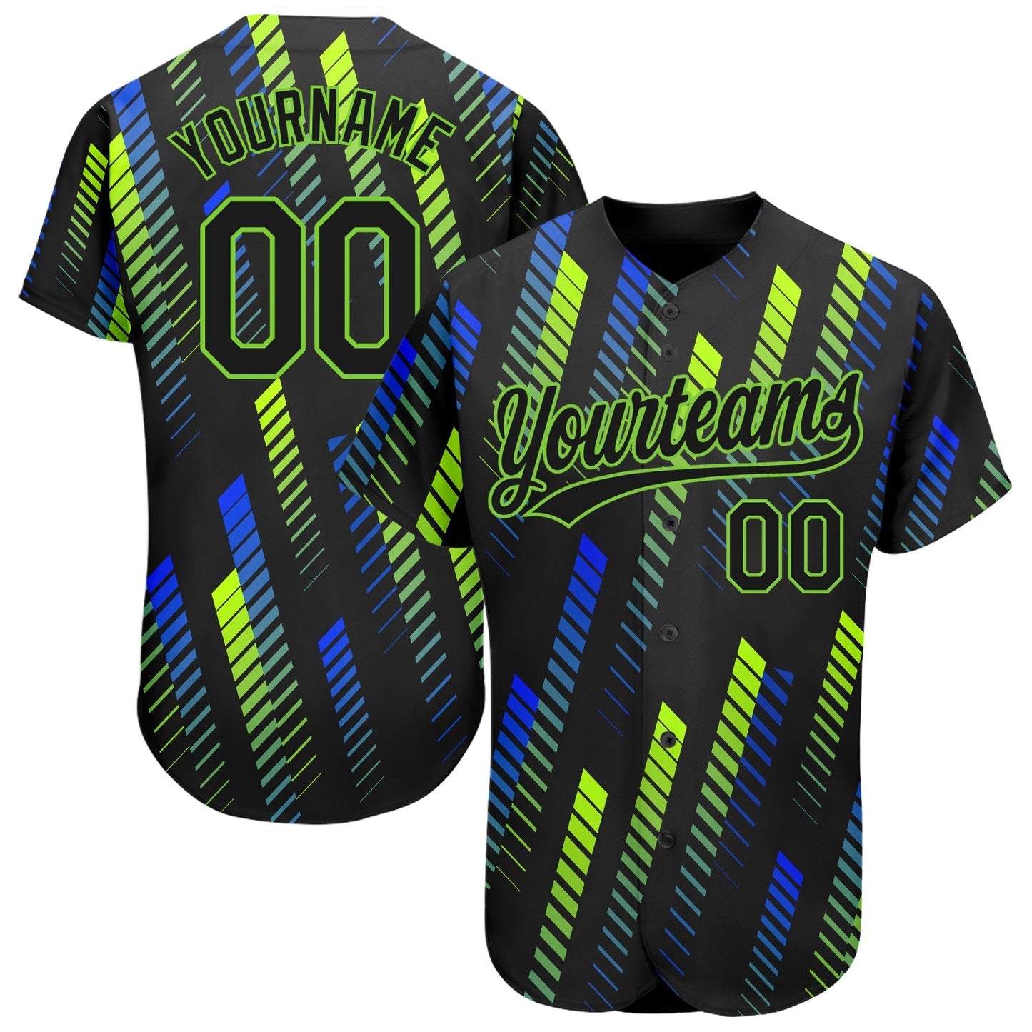 Custom Black Black Neon Green-Royal 3D Pattern Design Authentic Baseball Jersey baseball jersey product view 1