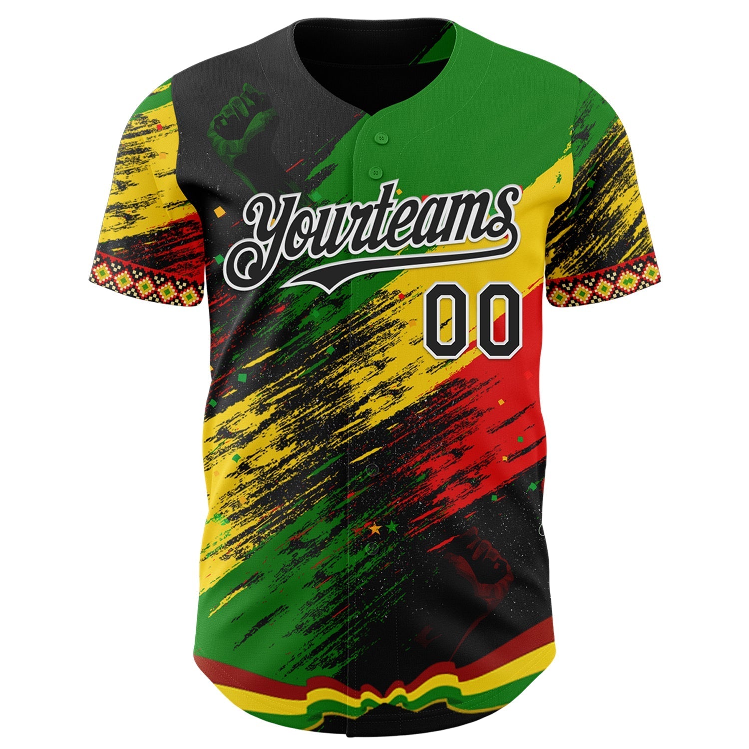 Custom Black Green Yellow Red-White Black History Month Africa Tribal Authentic Baseball Jersey baseball jersey product view 2