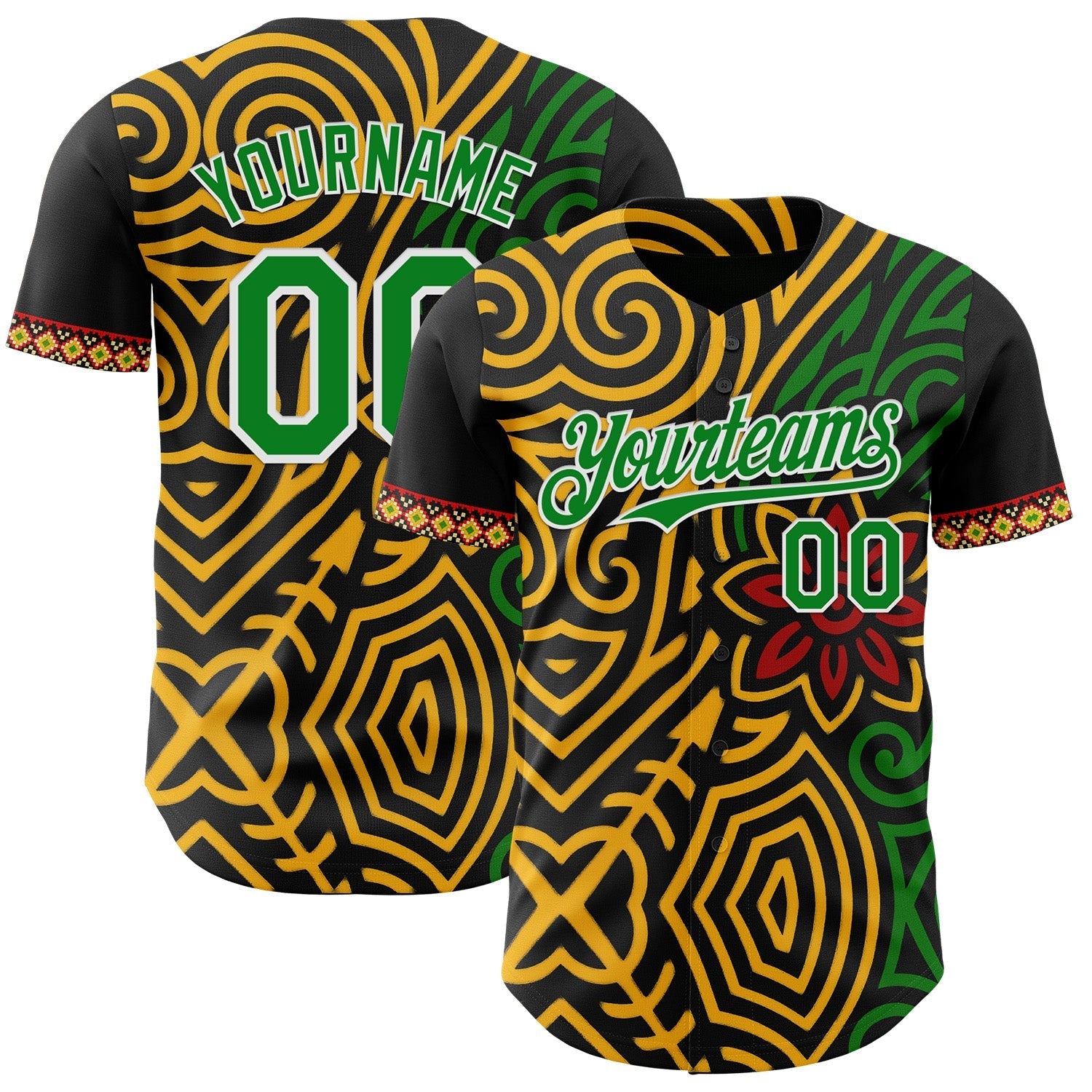 Custom Black Grass Green Gold Red-White Black History Month Africa Tribal Authentic Baseball Jersey baseball jersey product view 1