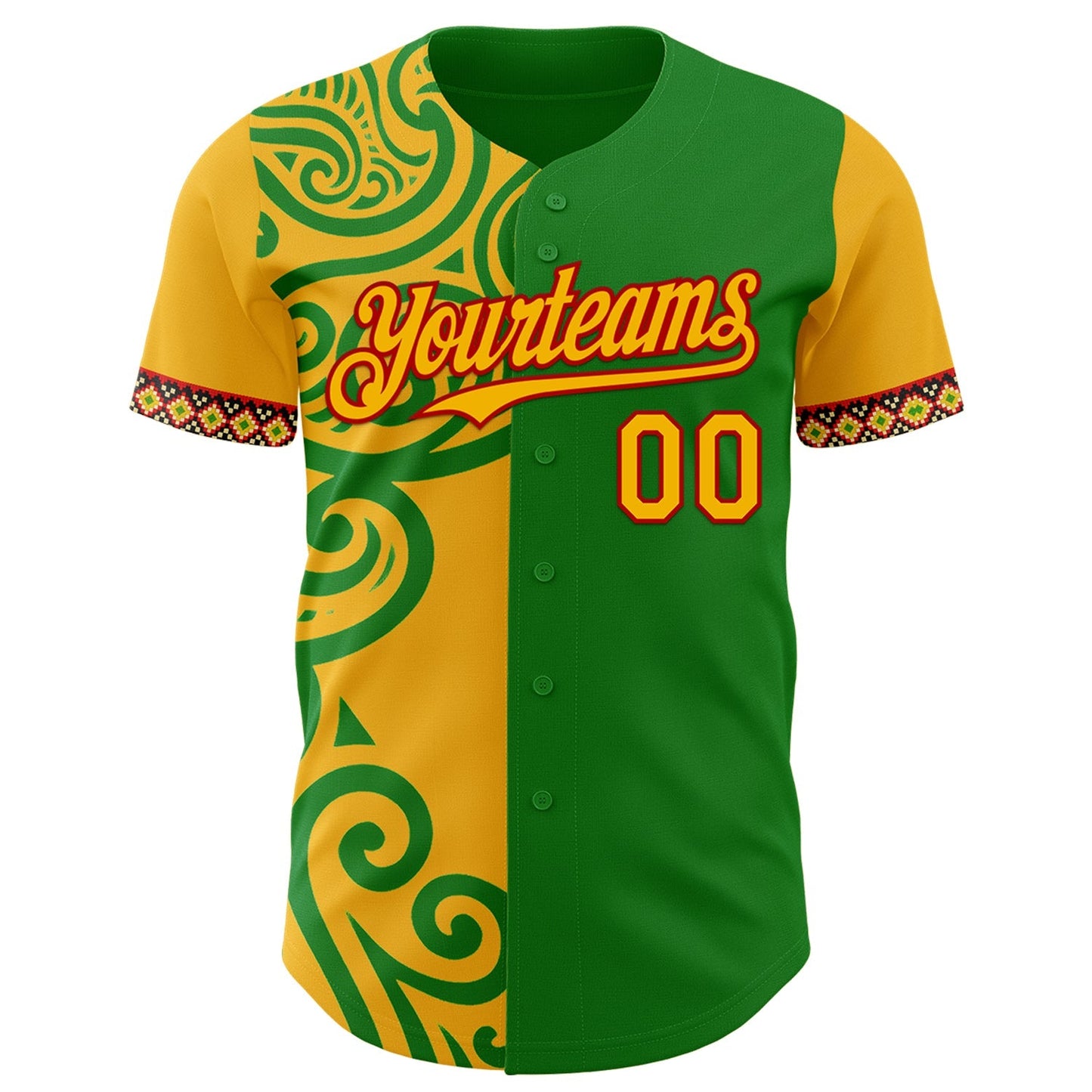 Custom Grass Green Gold Red-Black Black History Month Africa Tribal Authentic Baseball Jersey baseball jersey product view 2