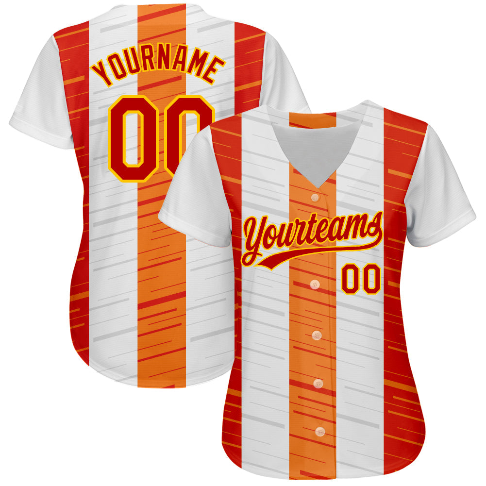 Custom White Red Gold-Orange 3D Pattern Design Authentic Baseball Jersey baseball jersey product view 2