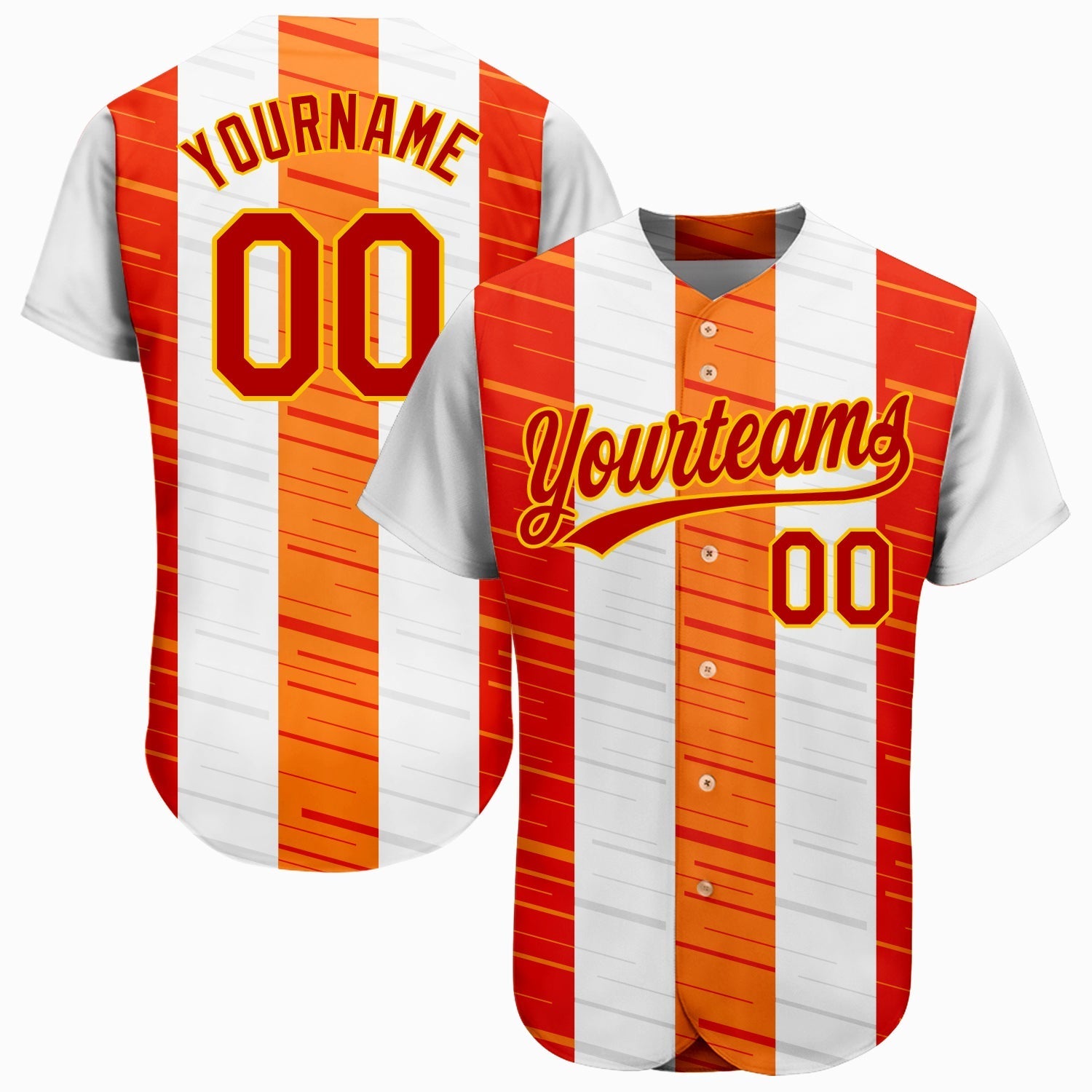 Custom White Red Gold-Orange 3D Pattern Design Authentic Baseball Jersey baseball jersey product view 1